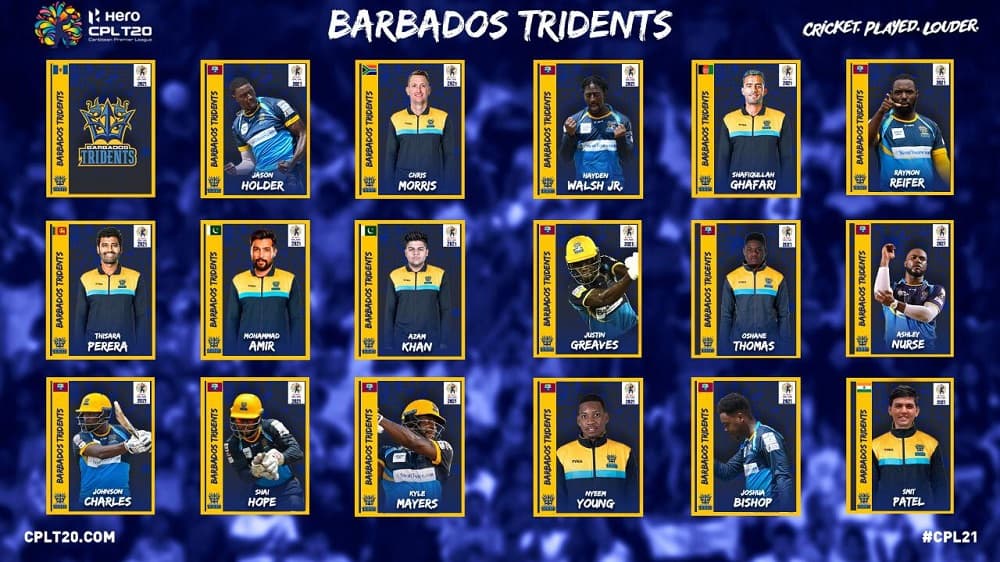 Caribbean Premier League 2021-Barbados Royals Squad 2021 (Tridents)